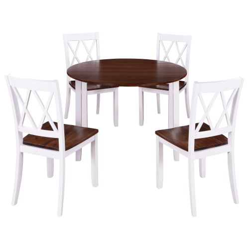 Dining Table Set Round Wood Drop Leaf 5, Small Round Drop Leaf Kitchen Table And Chairs
