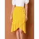 thumbnail image 2 of Falda asimétrica con dobladillo con volantes de color sólido y cintura alta con decoración de botones para mujer Amarillo XS, 2 of 6