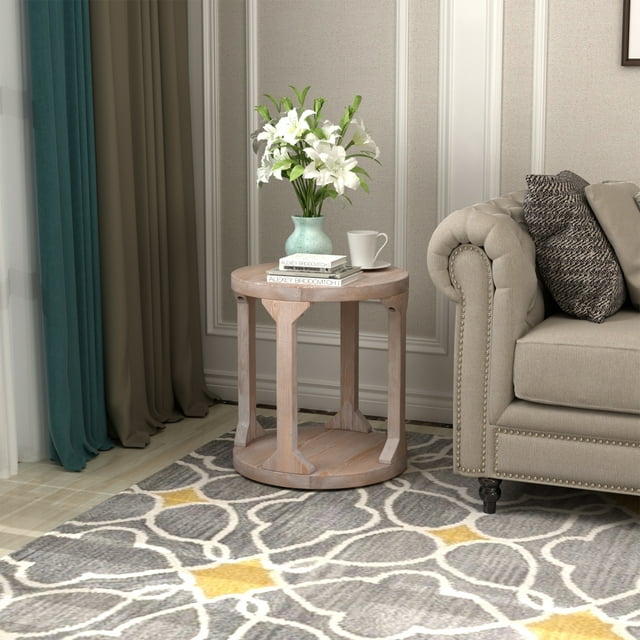 Topcobe Table de Chevet Table Basse MDF avec Étagère de Rangement, Table à Thé 2 Niveaux pour Salon, Beige