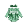 thumbnail image 3 of Loicainy Toddler Baby Girl Irish Bodysuit 3 6 12 18 Months Long Sleeve Letter Embroidery Romper with Headband Set Newborn Clothes, 3 of 10