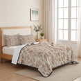 thumbnail image 5 of King Quilt Set 96''x106'', Brown Flowers Lightweight Bedspread Coverlet Set with 2 Pillow Shams, Vintage Farmhouse Floral Leaves Vines Breathable All Season Quilt Bedding for Bedroom/Guest Room, 5 of 9