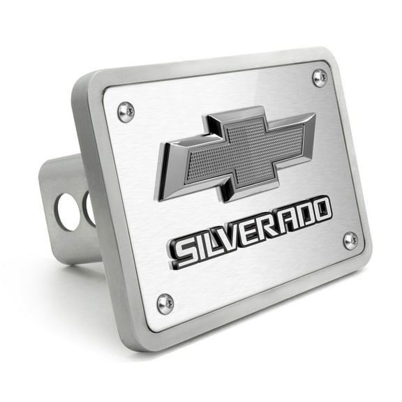 iPick Image for Chevrolet Silverado 3D Gunmetal Dark Gray Logo on Brush Billet Aluminum 2-inch Tow Hitch Cover, Official Licensed