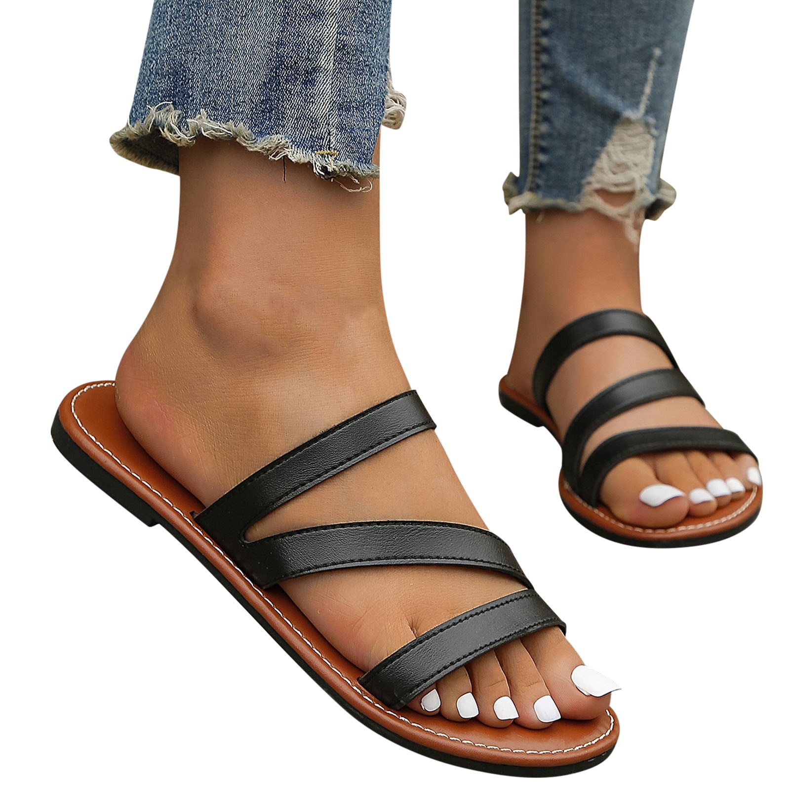 toraway Sandals Womens Wedge Ladies Fashion Solid Leather Fine