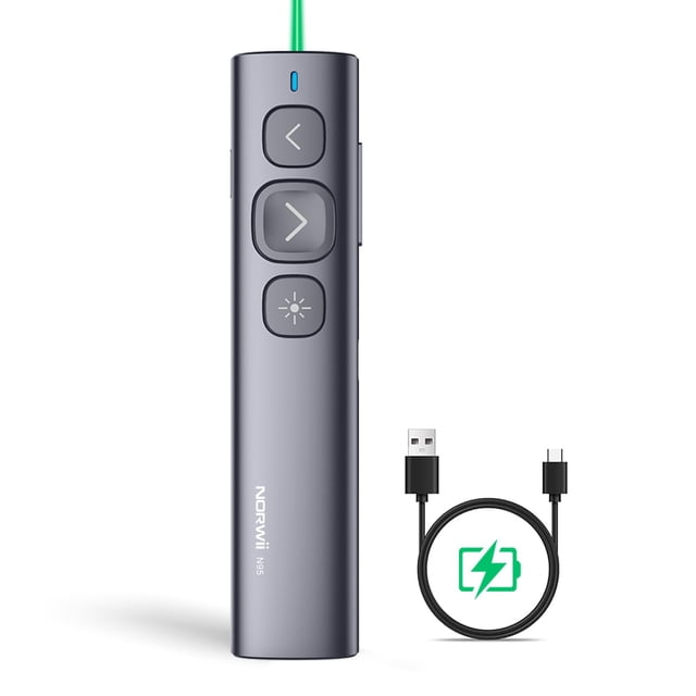 Clicker inalámbrico para presentaciones Norwii N95, puntero verde, USB-A