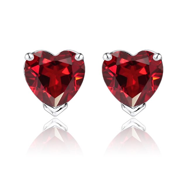 Aretes tipo botón JeenMata con Forma de corazón 1 quilate granate Chapados En oro blanco de 18 K