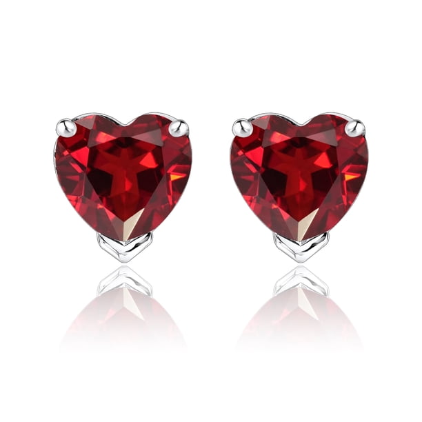 Aretes tipo botón JeenMata con Forma de corazón 1 quilate granate Chapados En oro blanco de 18 K