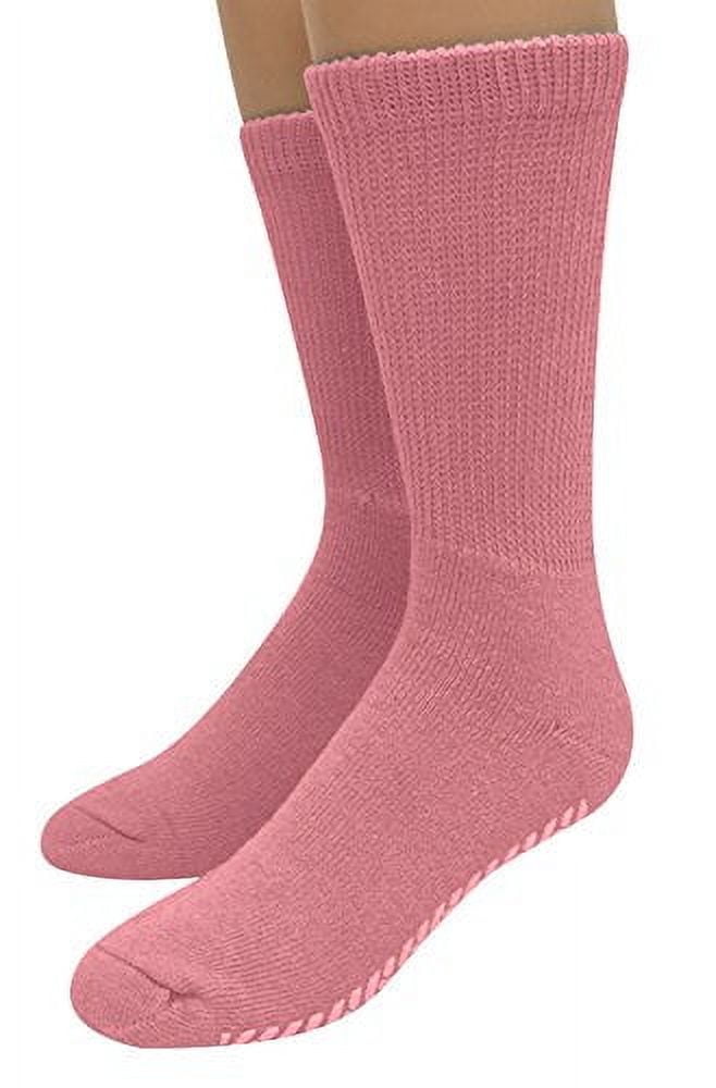 Diabetic Socks Unisex- Non Skid Hospital Loose Fitting Slipper Socks With Gripper Bottoms - 3 Pack Savings - Gripper socks (Pink, 9-11)