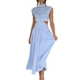 thumbnail image 2 of ZenCart Women's Summer Sleeveless Long Dress Mock Neck Waist Hollow-Out Maxi Dress A Line Pleated Cocktail Party Dress, 2 of 8
