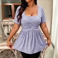 thumbnail image 2 of XYAIYT Womens Summer Short Sleeve Tunics Square Neck Casual Top with Chest Cross Strap Fashion Solid Color Blouses, 2 of 5