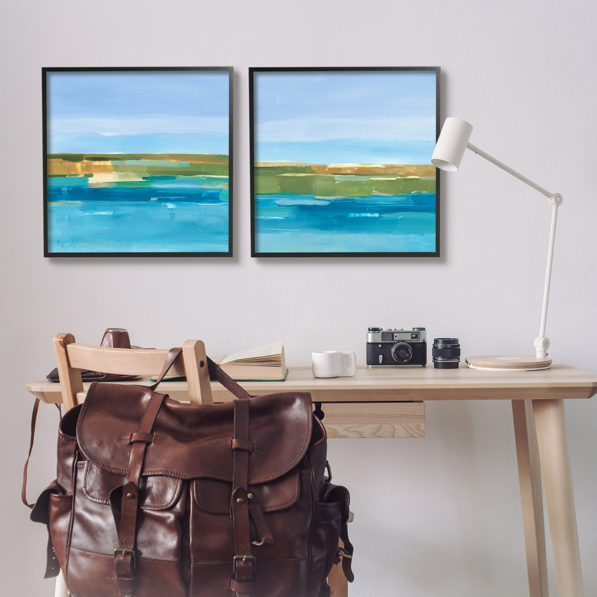 Stupell Industries Abstract Ocean Landscape Abstract Painting Black Framed Art Print Wall Art, 24 x 24, Set of 2