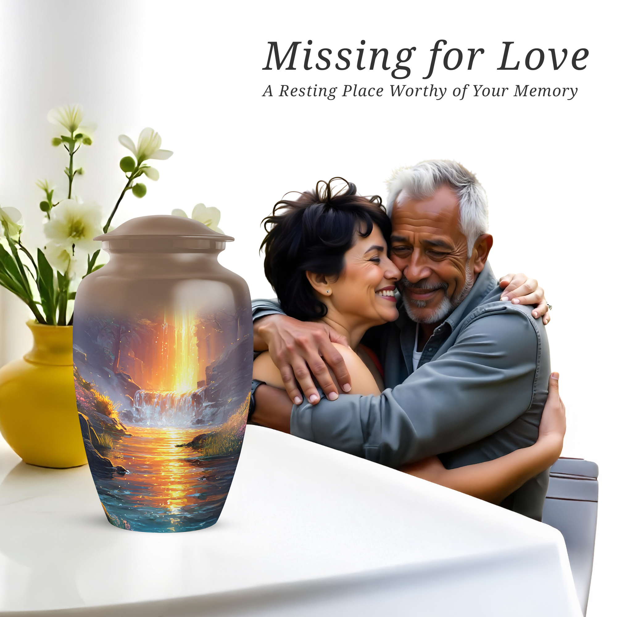 Waterfall Cremation Urn For Human Ashes Female, Brown Urn For Human Ashes Adult Male, Large Decorative Urns For Man And Woman, Funeral Urns For Adult Female Mother, 10 Inch
