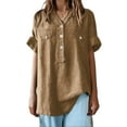 thumbnail image 7 of Women's Short Sleeve T-shirt Women'S Plus Size Button Down - Relaxed Fit Linen Top,Yellow Women's Short sleeve T-shirt XL, 7 of 7