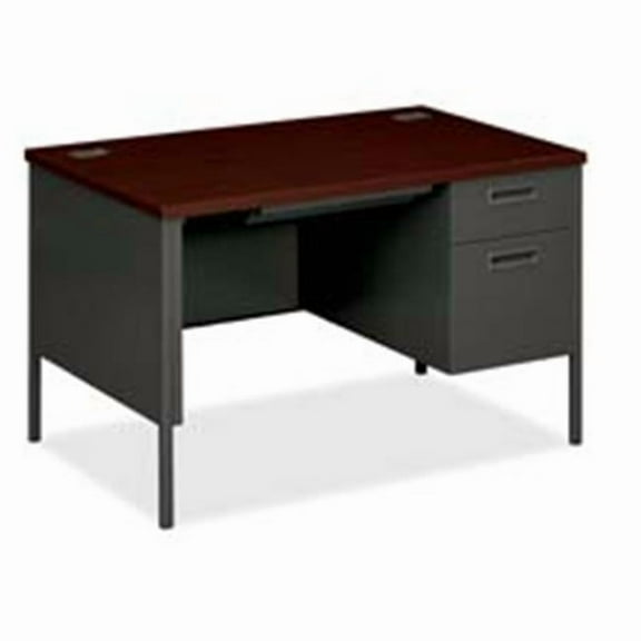HON Company HONP3251RNS Single Pedestal Desk- 48in.x30in.x29-.50- Mahogany-Charcoal