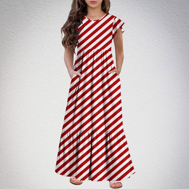 LOVZFMLL Robe à Manches Volantes Imprimé Floral pour Enfants Col Rond Été Décontracté et Confortable