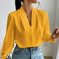 thumbnail image 6 of TKLPEHG Womens Tops Dressy Casual V Neck Elegant Shirts Lightweight Leisure Comfy Long Sleeve Classic Solid Color Loose Fashion Blouses (Orange,L), 6 of 7