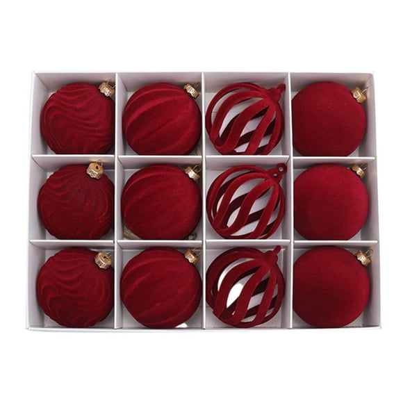Adornos navideños aterciopelados para árbol de Navidad | Paquete de 12 bolas de plástico aterciopelado para decoración navideña | Adornos colgantes de 6 cm para el hogar, la chimenea y la puerta