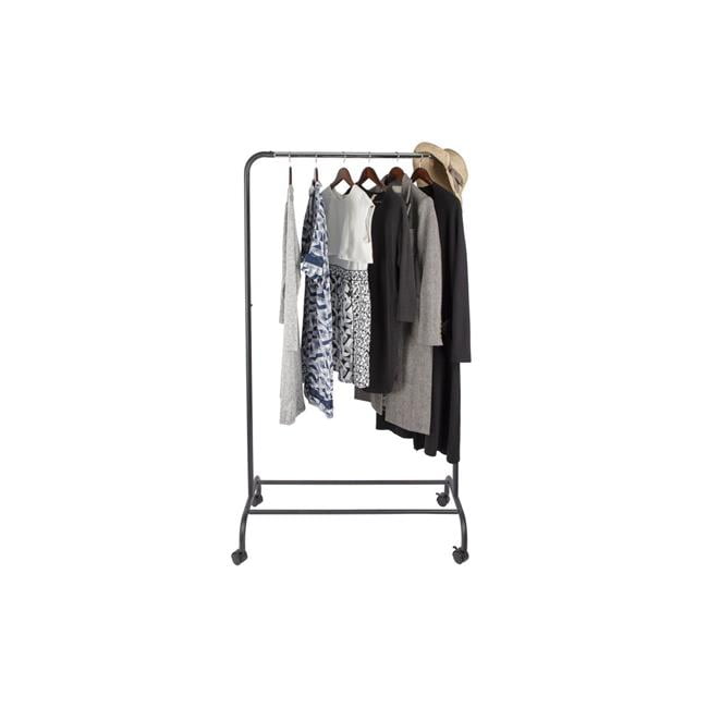 37.5 in. Single Metal Bar Garment Rack, Chrome & Black