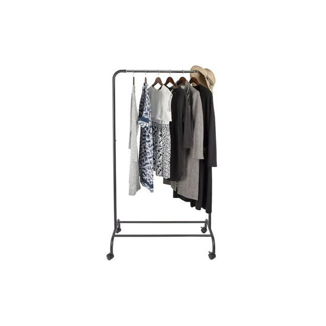 Utopia Alley R2BK 37.5 in. Single Metal Bar Garment Rack, Chrome & Black