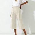 thumbnail image 6 of Costeam Womens Pleated Capri Wide Leg Pants Single Button Zipper Fly Side Slip Pockets Mid Calf Length Tailored Lightweight Loose Cropped Casual Trousers, 6 of 7