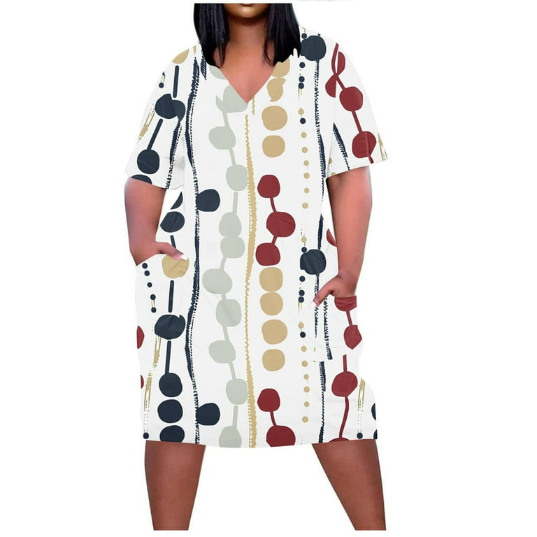 New Oversized Plus Size Dresses Summer Ladies Plus Size Printed Loose Short  Sleeve V-Neck Knee-Length Dress Hawaiian Dresses for Women - Walmart.com