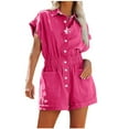 thumbnail image 1 of Penkiiy Combinaisons pour Femmes Combinaison Décontractée à Manches Courtes Couleur Unie Shorts Rose TP Combinaisons, 1 of 8