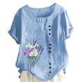 thumbnail image 2 of ClodeEU Women's Floral Print Short Sleeve T-Shirt, Casual Crew Neck Loose Fit Blouse Sky Blue,Women's Plus XL, 2 of 5