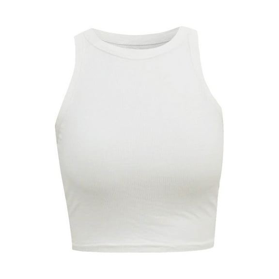 Inkach Women'S Solid Color Sleeveless Round Neck Short Vest Tank Tops M