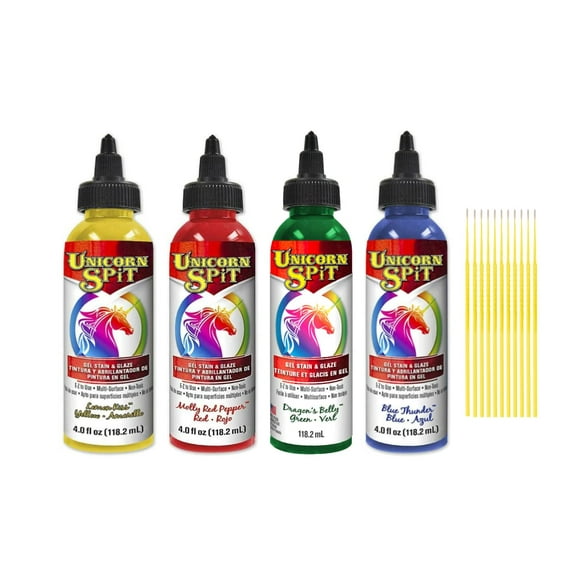 Unicorn SPiT Gel and Glaze Stain in one Bundles - 4 4oz. Bottles with Trebbies Detail Sticks (Joy Collection)