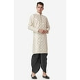 thumbnail image 5 of Royal Kurta Jacquard Silk Printed Gold Kurta Black Dhoti Set for Men, 5 of 7