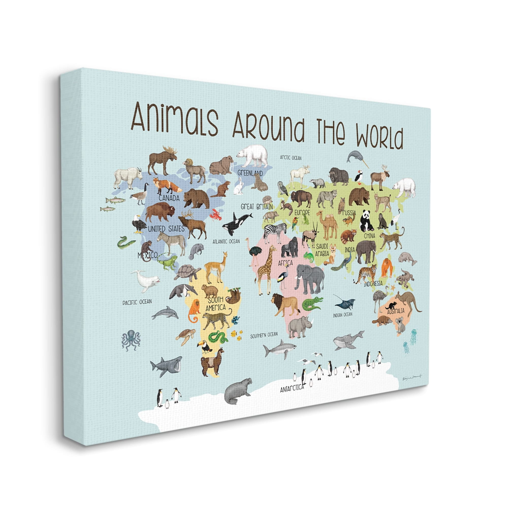 Stupell Animals Around The World Map Animals & Insects Painting Gallery Wrapped Canvas Print Wall Art