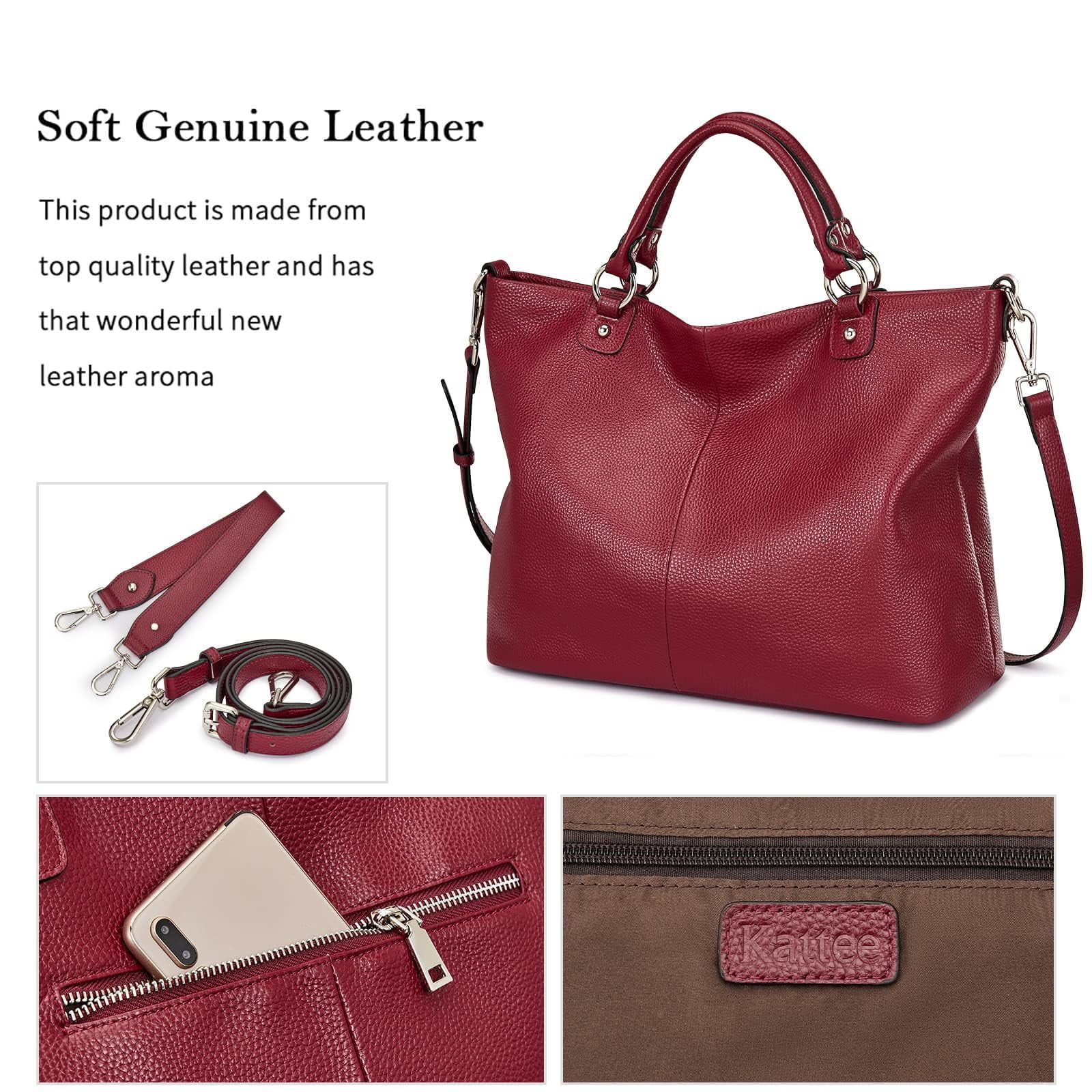 Kattee Women's Soft Leather Tote Bag, Top Satchel Purses and Handbags