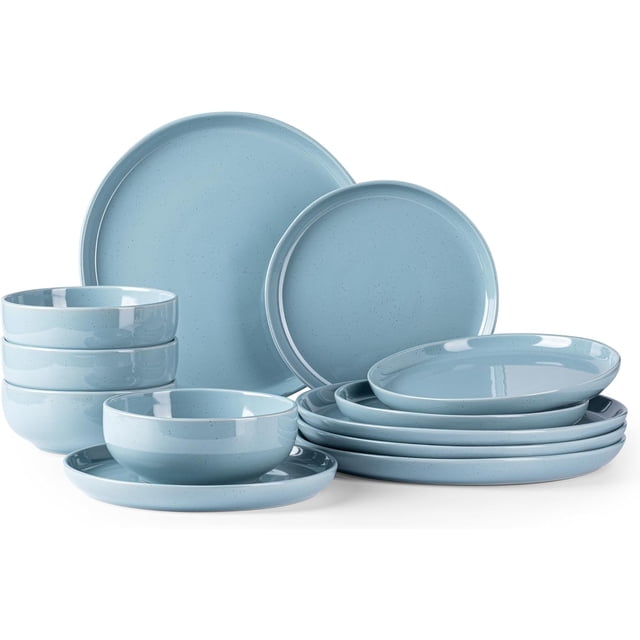 GBHOME Ceramic Dinnerware Set for 4, 12pcs Stoneware Plates and Bowls Sets, Handmade Chip and Scratch Resistant Dishes Set, Dishwasher & Microwave Safe