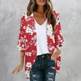 thumbnail image 2 of lcziwo Ladies Plus Size Summer Work Clothes Kimono 2025 Floral Print Puff Sleeve Cardigans Loose Cover Up Chiffon Cardigan Casual Blouse Tops Red S Today's Sales of The Day, 2 of 6