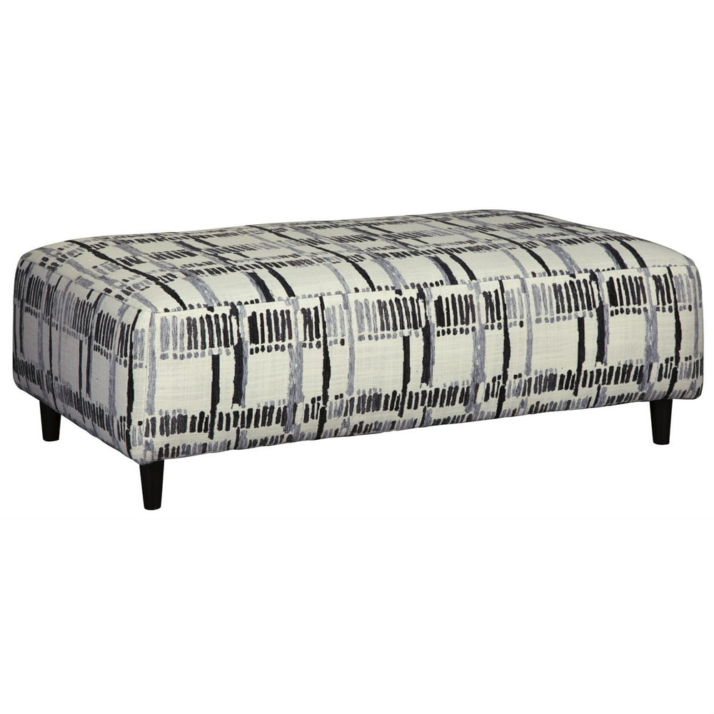 Fabric Upholstered Oversized Ottoman with Irregular Stripes,Black and