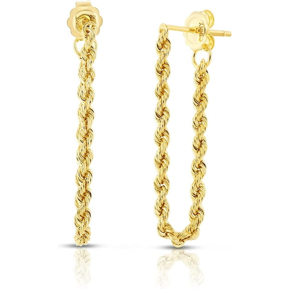 10k Yellow Gold 2.2mm Rope Chain Drop Earrings, Length: 1.2"