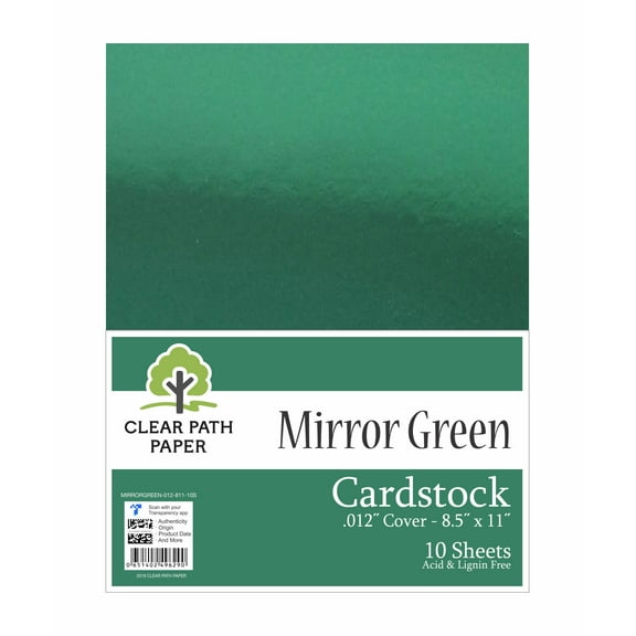 Mirror Green Cardstock - 8.5 x 11 inch - .012" Thick - 10 Sheets - Clear Path Paper
