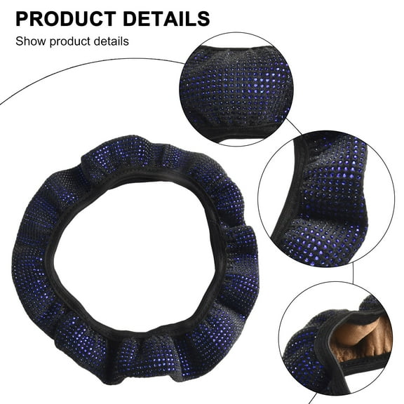 Blue For Crystal Bling RhinestFor Car Steering Wheel Cover 14.5-15" Black Plush