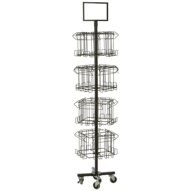 Floor Standing Portable Literature Rack, 16 Pockets for Magazines, Spinning, Tiered (Steel Wire