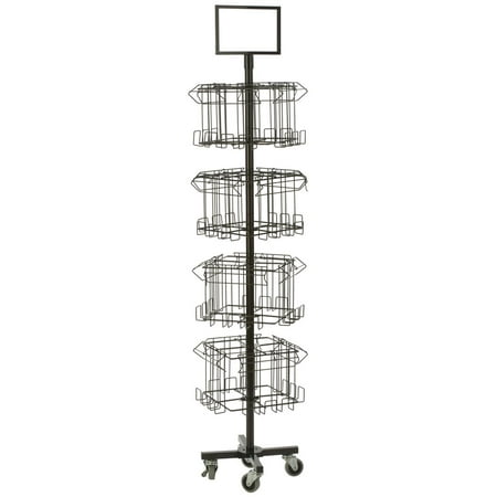 Literature Rack - Floor Standing Portable Literature Rack, 16 Pockets for Magazines, Spinning, Tiered (Steel Wire) (4RTMZBRBK)