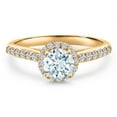 thumbnail image 3 of Gem Stone King 10K Yellow Gold Sky Blue Aquamarine and Lab Grown Diamond Engagement Ring for Women | 1.06 Cttw | Round 6MM | Gemstone March Birthstone | Size 9, 3 of 6