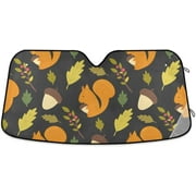 Bestwell Squirrel Acorn Berry Leaves Forest Pattern Car Windshield Sun Shade Block UV Rays Sun Visor Protector Accordion Folding Sunshade Keep Vehicle Cool and Damage Free M