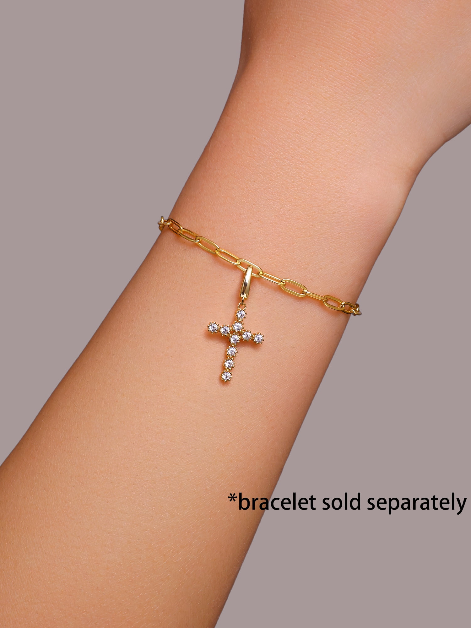 Brilliance Fine Jewelry Simulated Diamonds Cross Charm in 14KT Gold Plated Sterling Silver