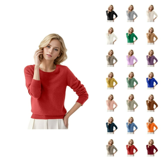 Chandail pour Femmes Automne Hiver 2026 Tendance Manches Longues Col Rond Tricoté Uni