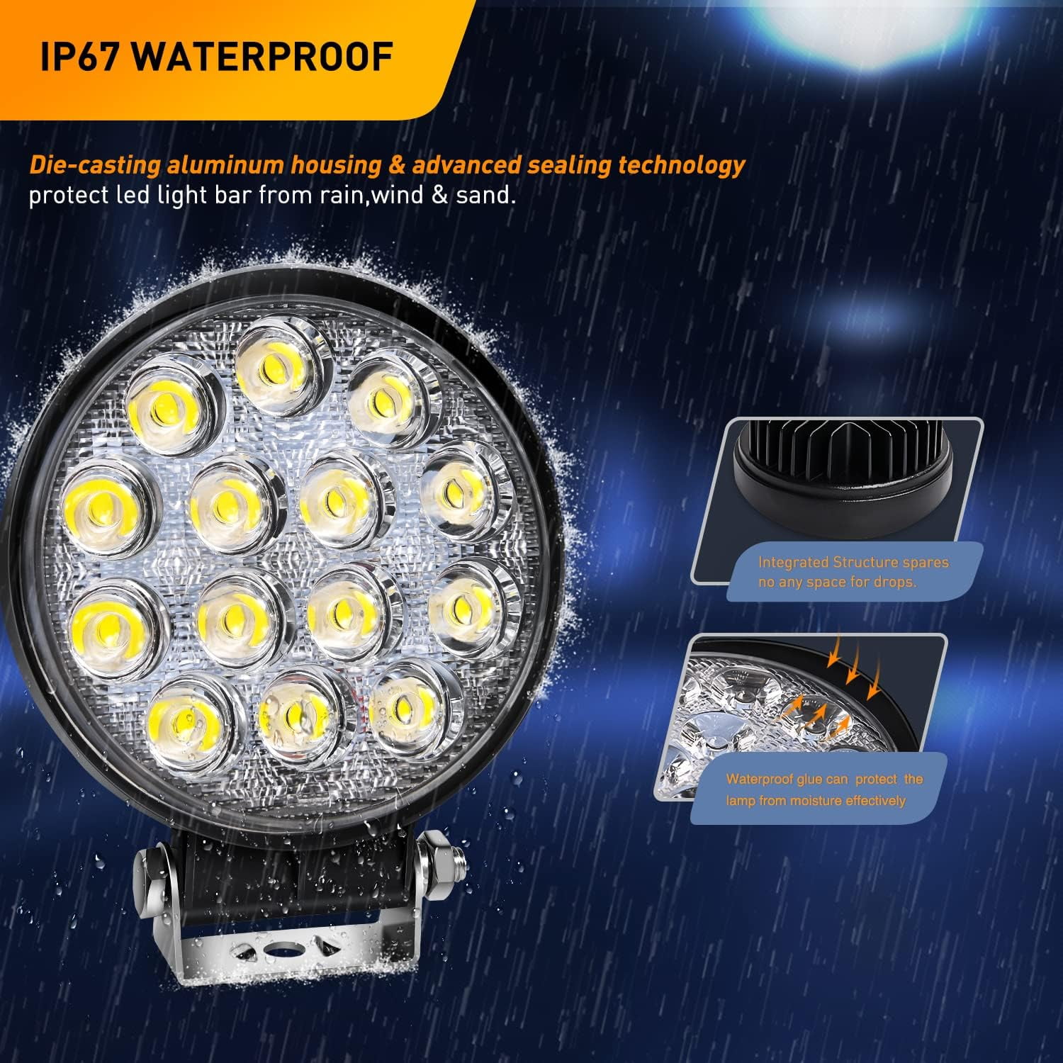 Waywe 2 PCS 4.5Inch 42W Led Round Lights Off Road led Flood Light 4200LM Driving Roof Pods Lamp Bumper Lights with 16AWG Wiring Harness Kit-2 Leads for Trucks Tractor ATV Jeep