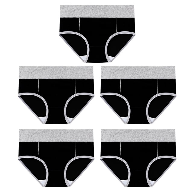 Jumpingount 5 piezas de ropa interior de mujer de cintura alta sin costuras bragas de algodón Push Up calzoncillos abertura de pierna ancha para Ropa interior Negro L