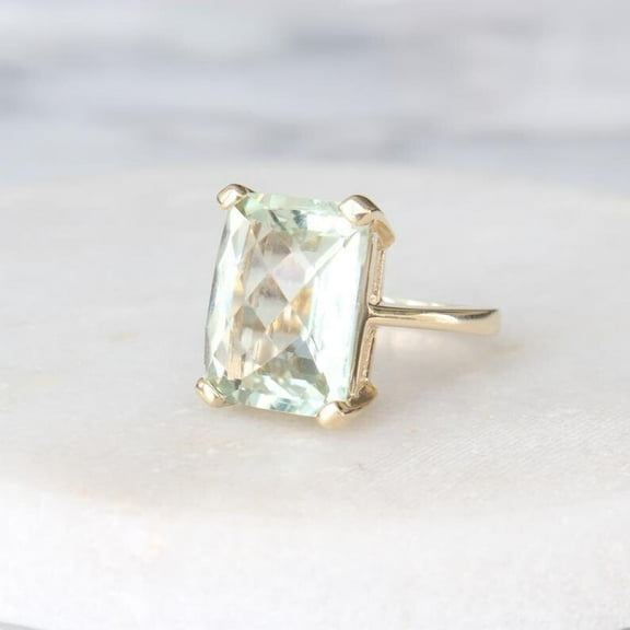 Green amethyst Ring In 14k Solid Gold ,statement Ring