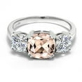 thumbnail image 2 of Gem Stone King 925 Sterling Silver Peach Morganite and Lab Grown Diamond Engagement Ring for Women | 2.88 Cttw | Cushion 8MM | Gemstone October Birthstone | Size 9, 2 of 5