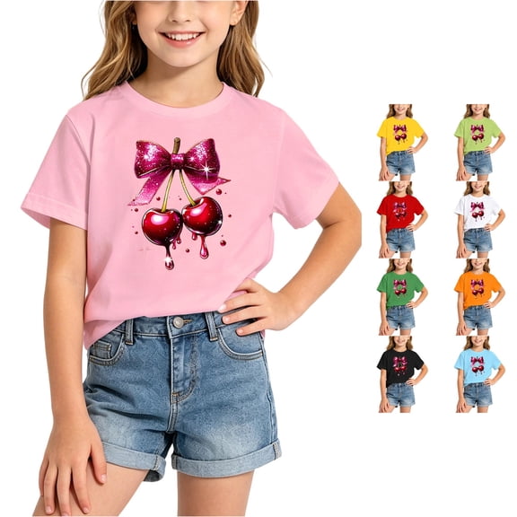 WhouRiu Girls Fashion Graphic Tees Back To School Kids Short Sleeve Crew Neck Tshirt Comfortable Cute Casual Summer T Shirts,4-6 Years
