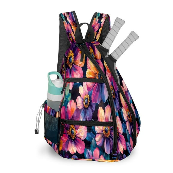 Pickleball Bag with Padded Back, Floral Colorful Multi-Compartment Paddle Backpack, Lightweight Nylon Sports Bag for Men & Women