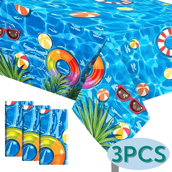 Disposable Plastic Tablecloths Beach Party Supplies Waterproof Rectangular Table Cover for Beach Birthday 51"x 86" 3Pcs